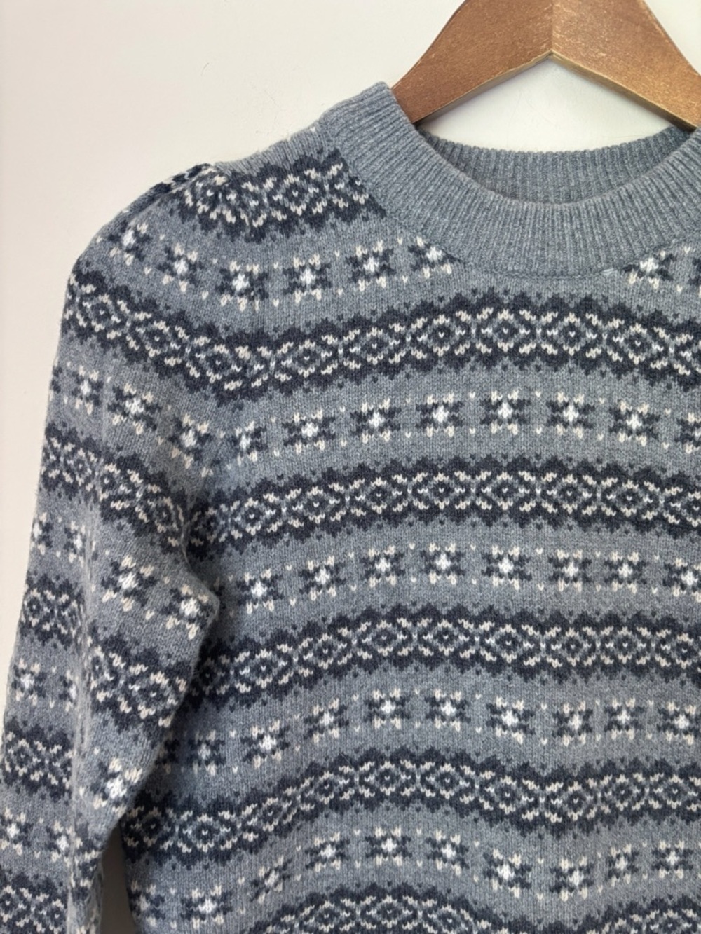 Faherty Grey Highland Fair Isle Wool Blend Sweater XS Cozy Winter - Picture 3 of 9
